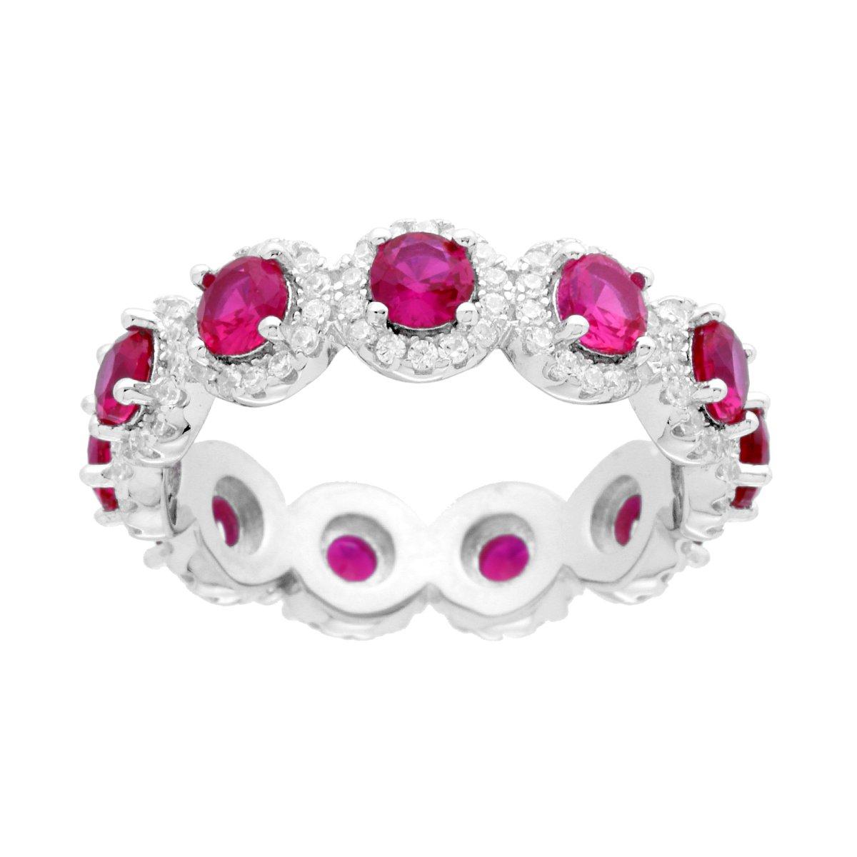 Eternity-Veretta-Ring mit rubinroten Cubic Zirconia, von weißen Cubic Zirconia umgeben, aus 925er Sterling-Silber rhodiniert - MeinSchmuckShop