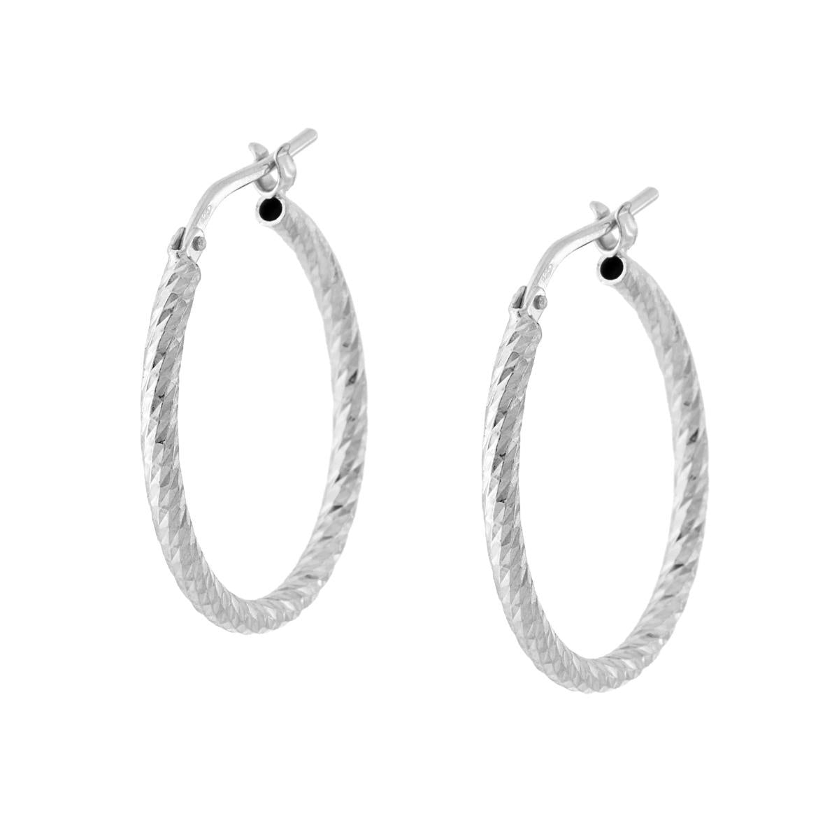 Ohrringe – diamantierter Ring Ø 24 mm, Stiftquerschnitt 2 mm, aus 925er Silber, platin galvanisiert - MeinSchmuckShop