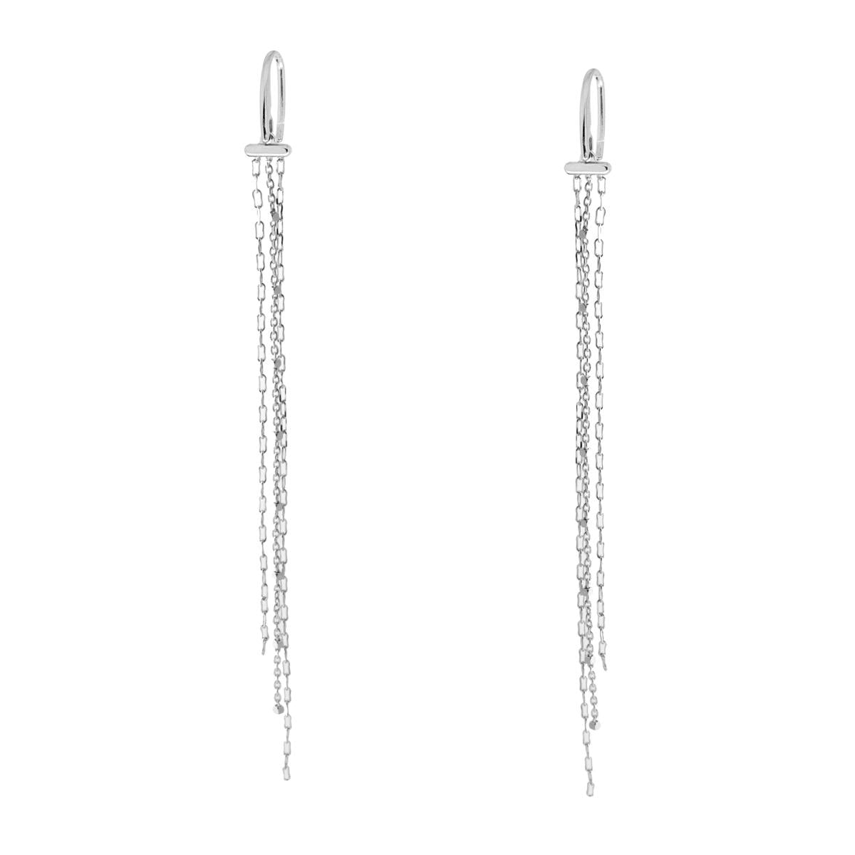 Lange Ohrringe, drei Fäden, Forzatina-Kette, diamantiert, in 925er Silber, rhodiniert (galvanisch) - MeinSchmuckShop