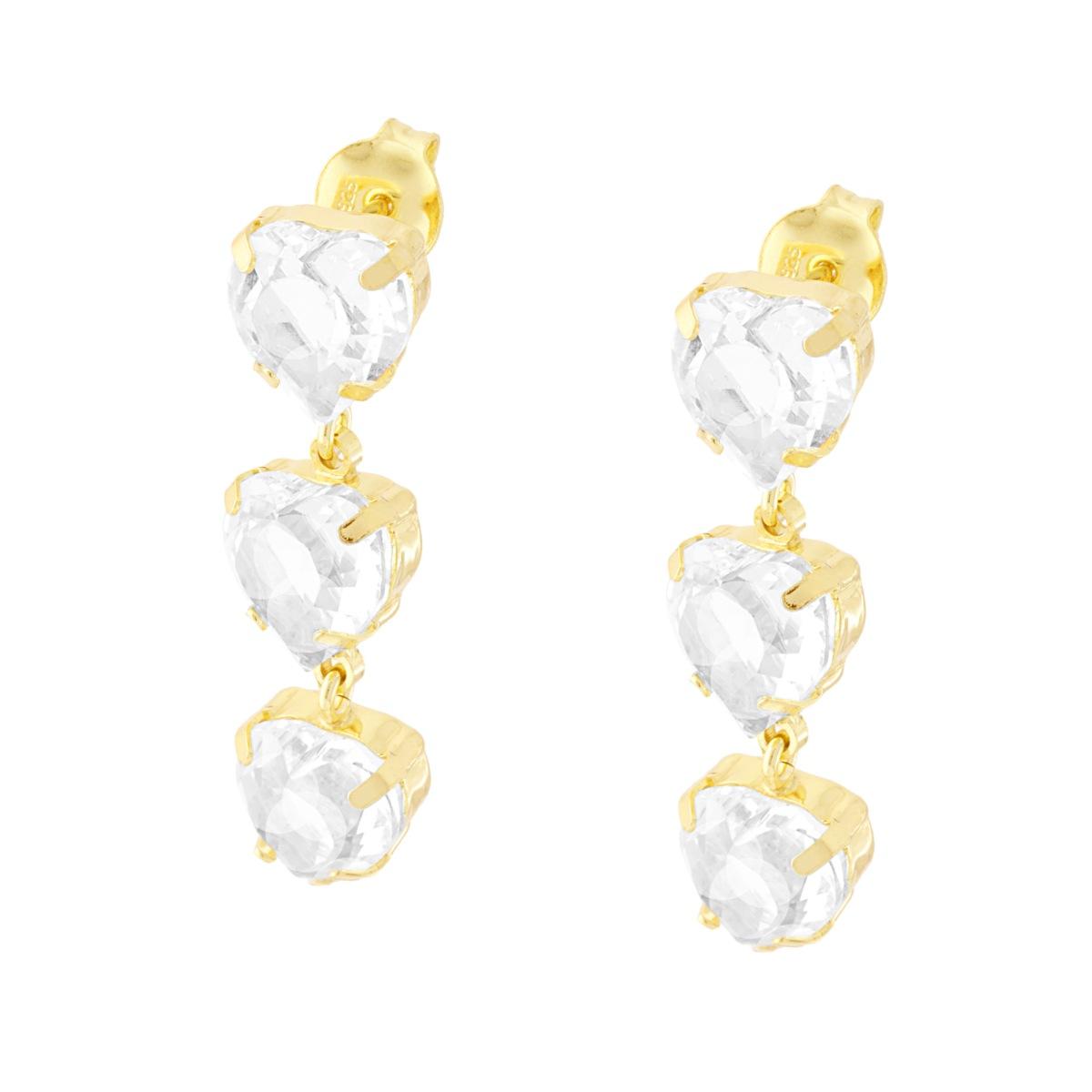 Herzohrringe mit weißen Cubic Zirconia, hängend, aus 925er Silber, vergoldet - MeinSchmuckShop