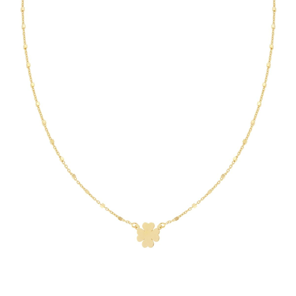 Kette Forzatina mit diamantgeschnittenen Würfeln und Vierblättrigem Kleeblatt, aus 925er Silber, galvanisch vergoldet - MeinSchmuckShop