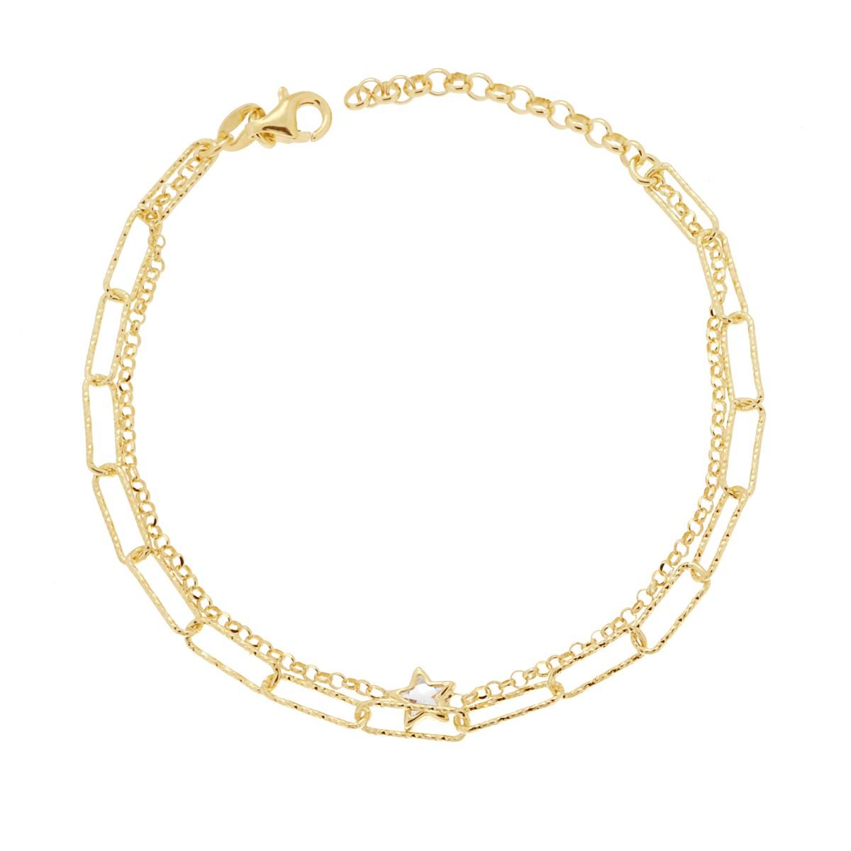 Armband mit zwei Strängen, Kette Forzatina Rada e Rolo Diamantata, mit weißem Stern aus Cubic Zirconia, in 925er Silber Gold galvanisiert - MeinSchmuckShop