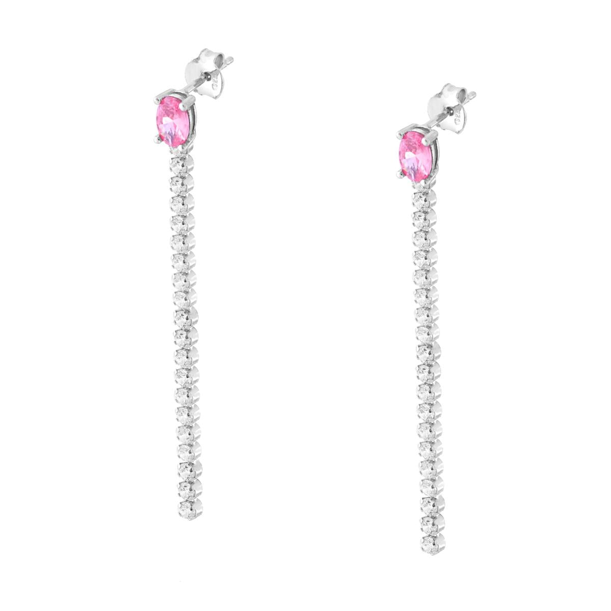 Tennisohrringe mit rosa Ovalen und weißen Cubic-Zirkonien aus 925er Silber, rhodiniert. - MeinSchmuckShop