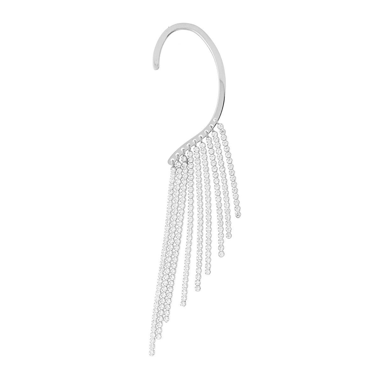 Langer Ohrring, linkes Ear Cuff, Chandelier, mit Multifilo, Tennis-Kubische Zirkonia Weiß, in 925er Silber rhodiumbeschichtet. - MeinSchmuckShop