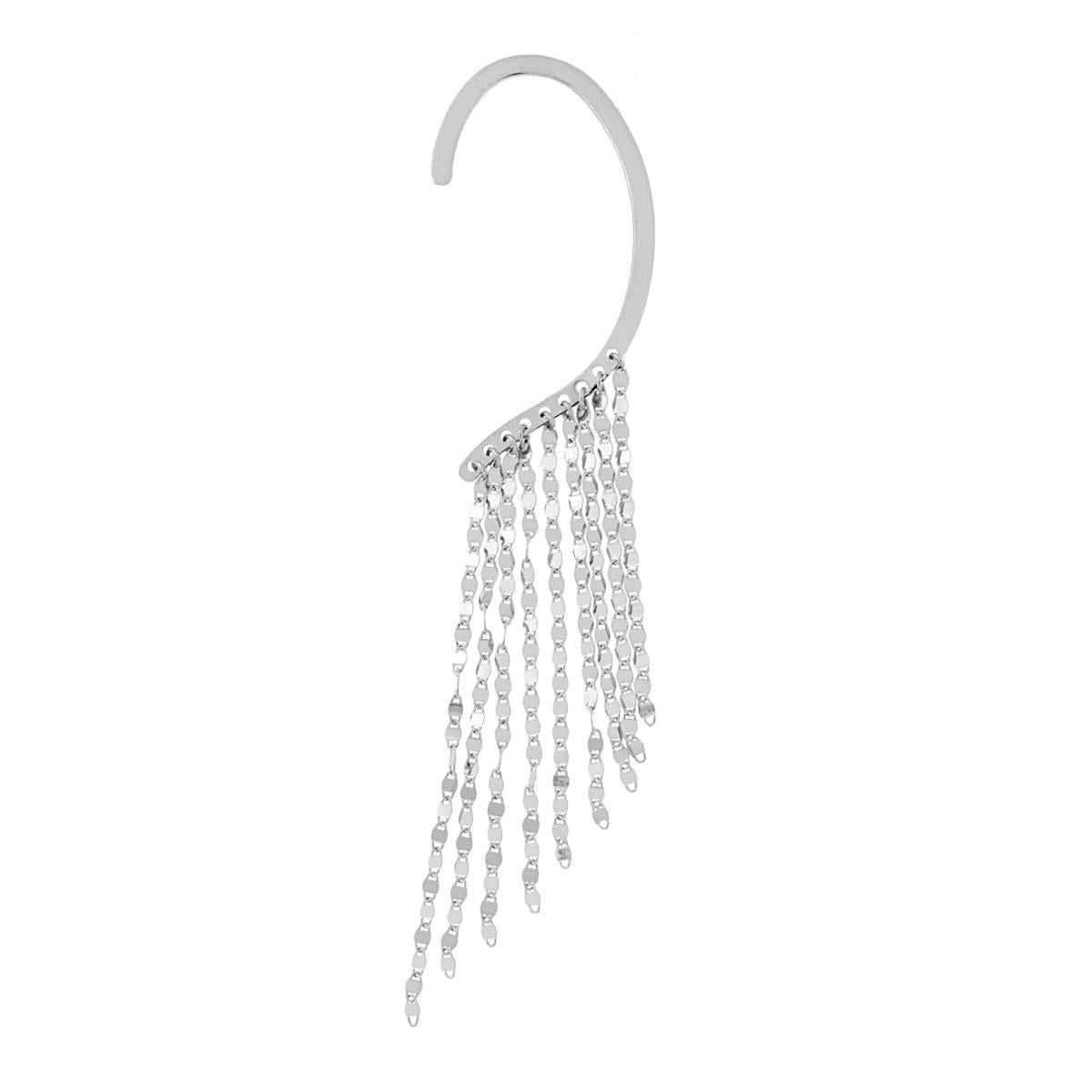 Langes Ohrring, linkes Ear-Cuff-Kronleuchter mit Mehrreihiger Marinara-Kette, diamantiert, aus Silber 925, rhodiniert - MeinSchmuckShop