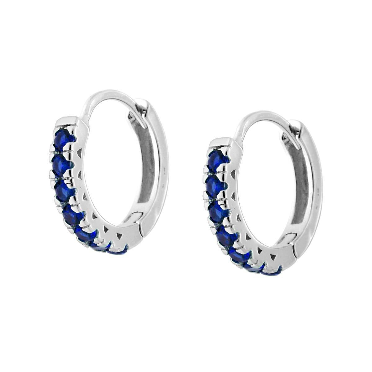 Ohrringe, Kreisform, 17 mm, mit blauem Cubic Zirconia (Saphirblau), aus Silber 925 rhodiniert. - MeinSchmuckShop
