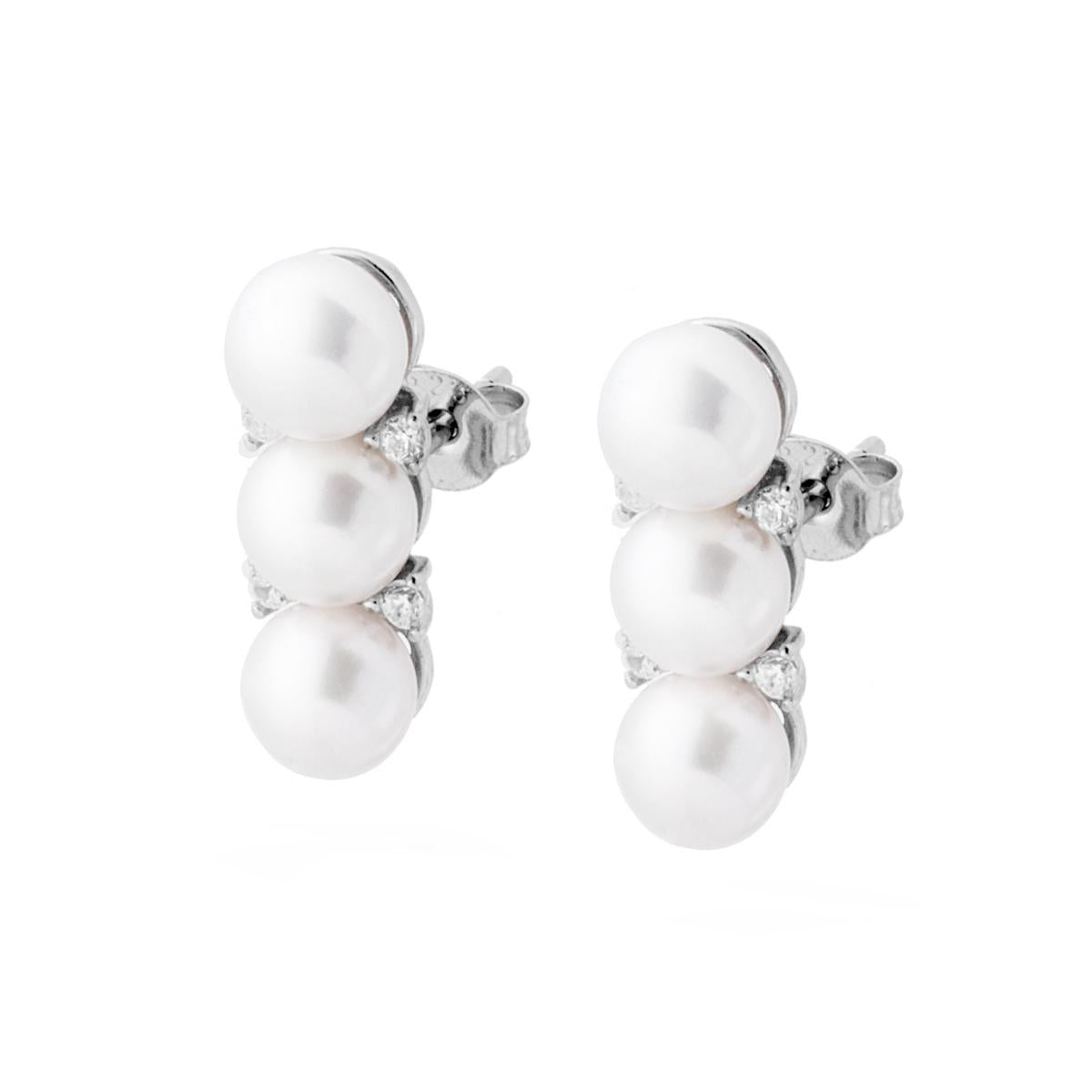Ohrstecker Trilogy Perle und Cubic Zirconia Weiß in Silber 925 Rhodium-Galvanik - MeinSchmuckShop