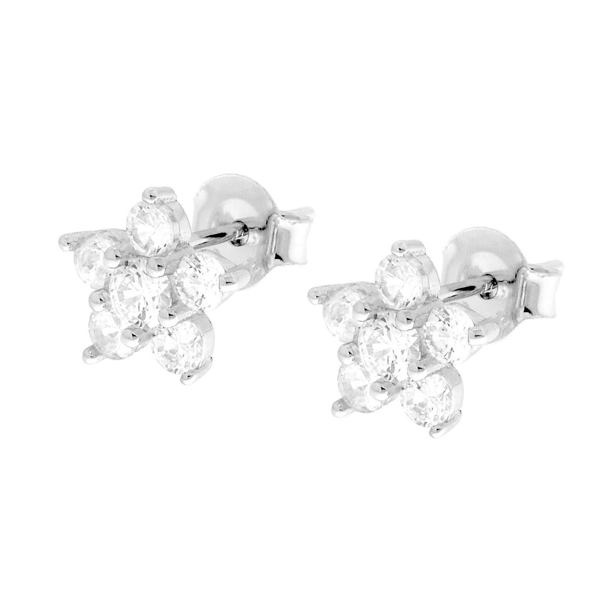 Ohrringe Blüte mit weißen Cubic-Zirconia in 925er Silber rhodiniert - MeinSchmuckShop