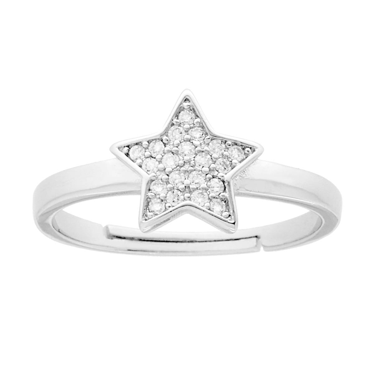 Ring Stern mit weißen Cubic Zirconia aus 925er Silber, rhodiniert. - MeinSchmuckShop