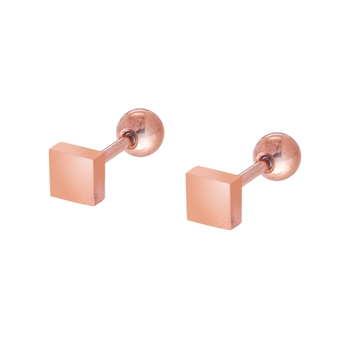 Quadratische Ohrringe, 4 mm, mit Schraubverschluss aus Chirurgenstahl, rosa - MeinSchmuckShop