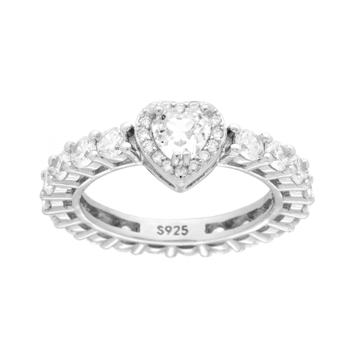 Ewigkeitsring Veretta mit weißen Cubic Zirconia, Herz in Weiß, aus 925er Silber rhodiniert - MeinSchmuckShop