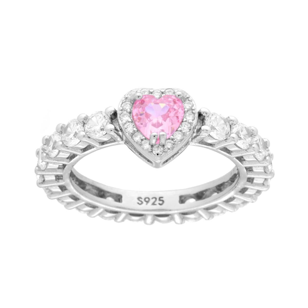 Eternity-Veretta-Ring mit weißen Cubic Zirconia, mit rosa Herz, aus Silber 925 rhodiniert - MeinSchmuckShop