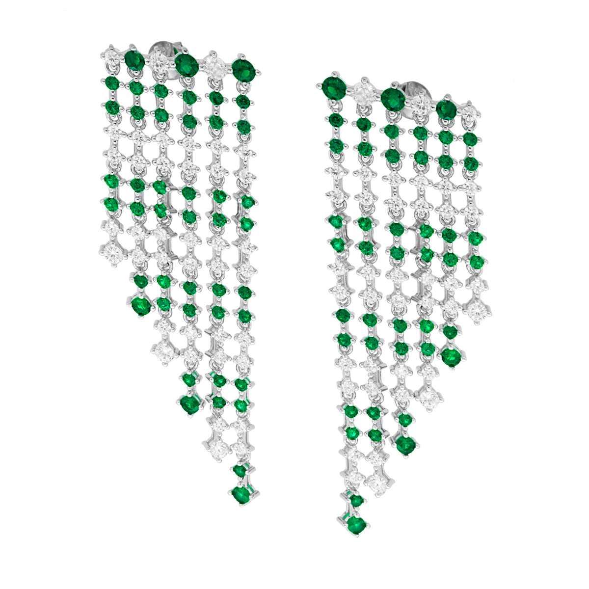 Chandelier-Ohrringe, sechs Fäden degradé Tennis mit Cubic Zirconia in Smaragdgrün und Weiß abwechselnd, aus 925er Silber rhodiniert - MeinSchmuckShop