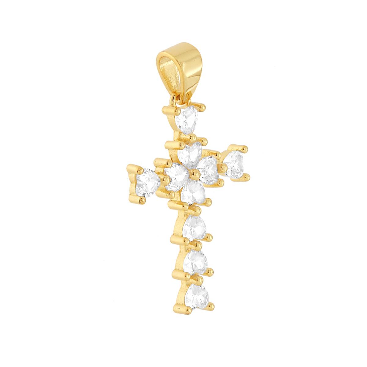 Kreuzanhänger mit weißen kubischen Zirkonien-Herzen, 925er Silber, goldbeschichtet - MeinSchmuckShop