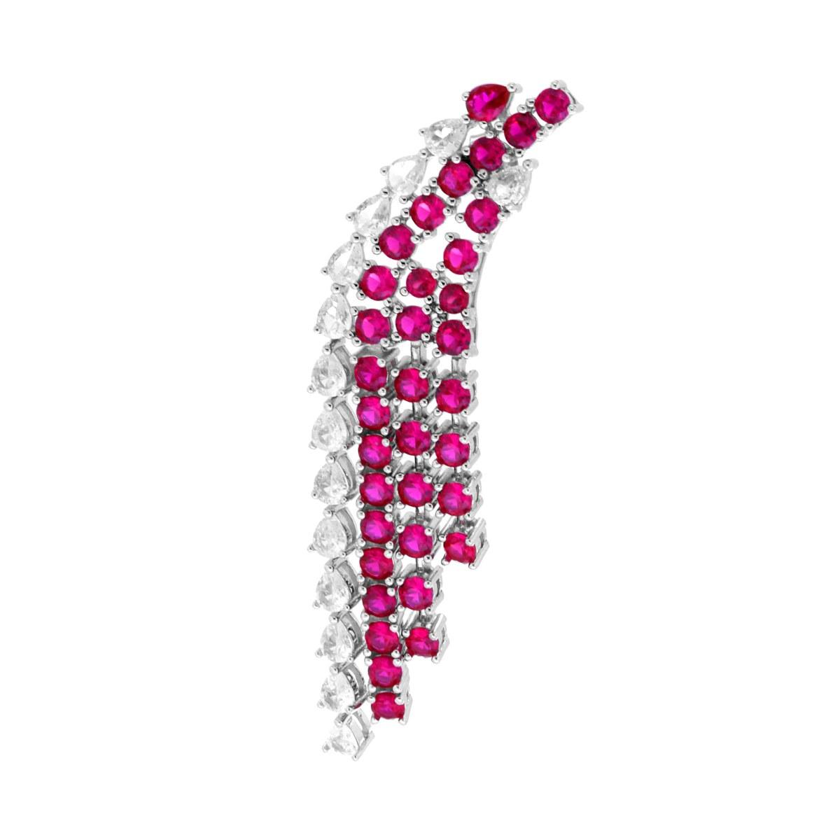 Ohrstecker, lange Kronleuchterform, vier Stränge, Degradé Tennis mit Cubic Zirconia rubinrot und weiß, in Silber 925 galvanisch rhodiniert - MeinSchmuckShop