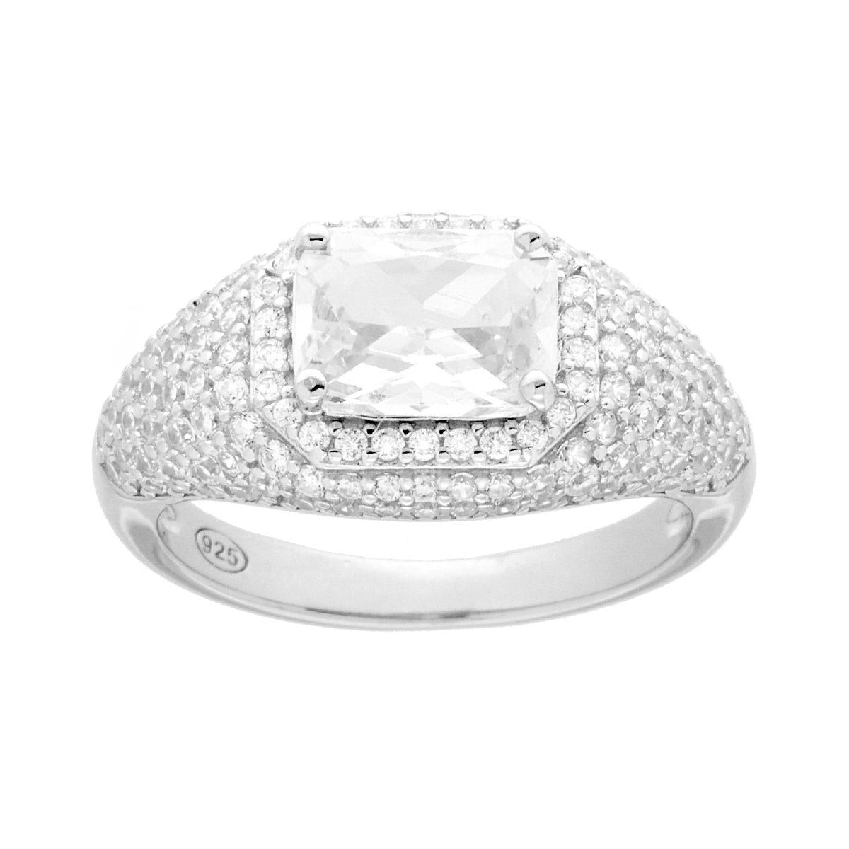 Ring Chevalier Siegel Rechteck Kubisches Zirkonoxid Weiß aus Silber 925 galvanisch Rhodium - MeinSchmuckShop