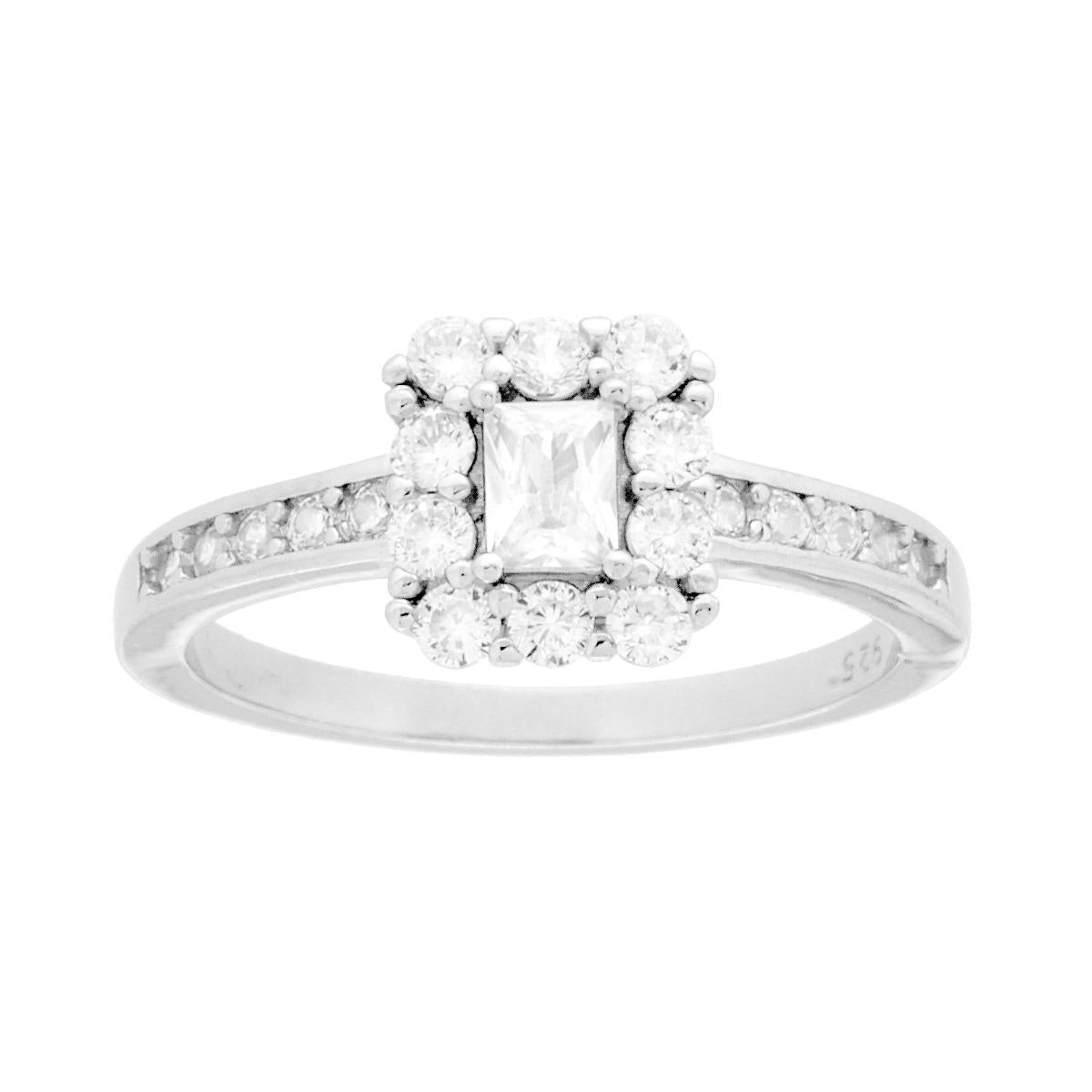 Solitärring mit weißem Cubic Zirconia, rechteckig, aus 925er Silber rhodiniert - MeinSchmuckShop