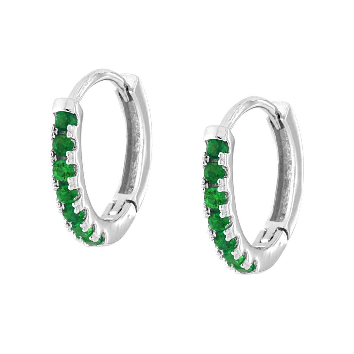 Ohrringe mit 13 mm Kreisen, Cubic Zirconia Emeraldgrün, in 925er Silber rhodiniert - MeinSchmuckShop
