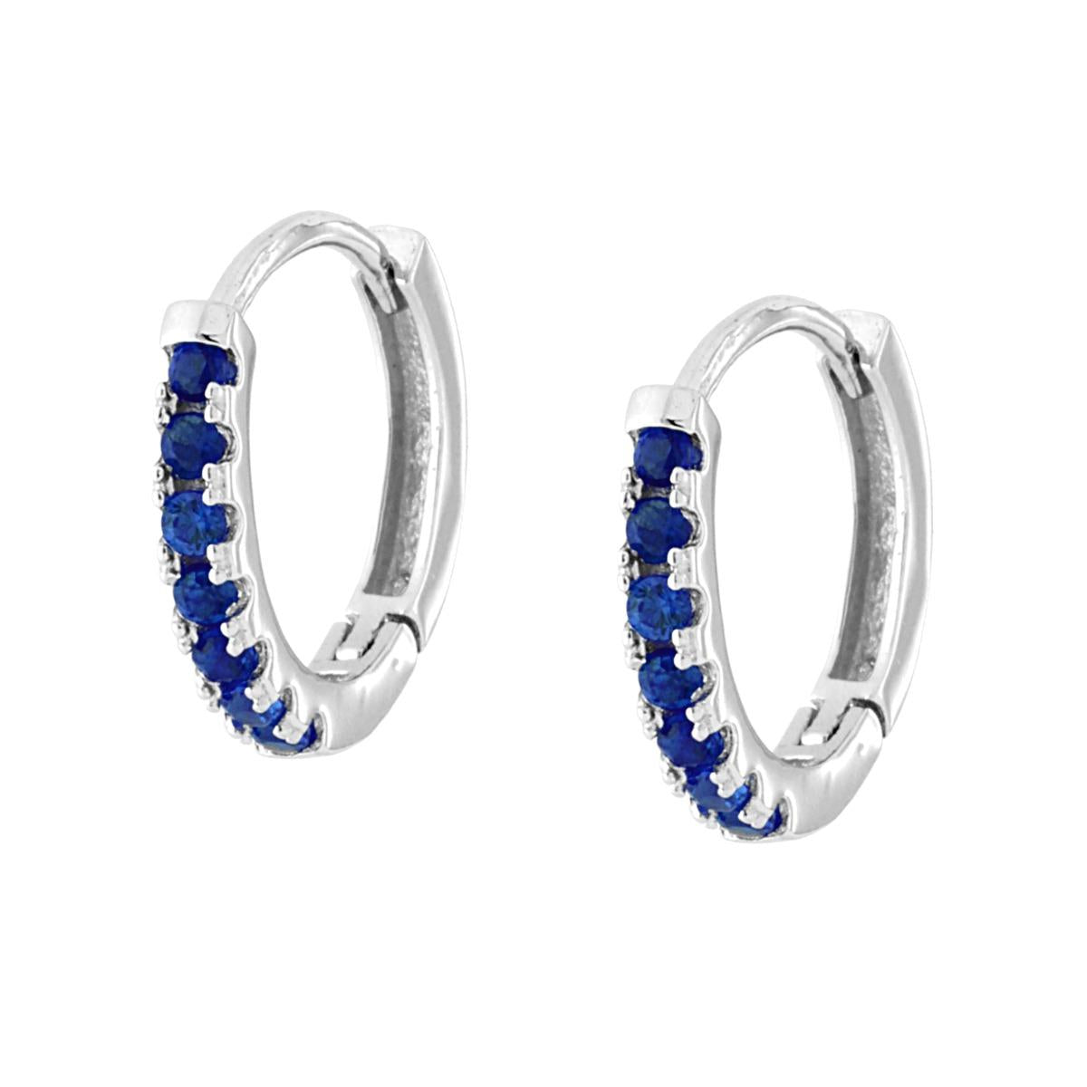 Ohrringe Kreis 13 mm mit Cubic Zirconia Blau Saphir in Silber 925 rhodiniert - MeinSchmuckShop