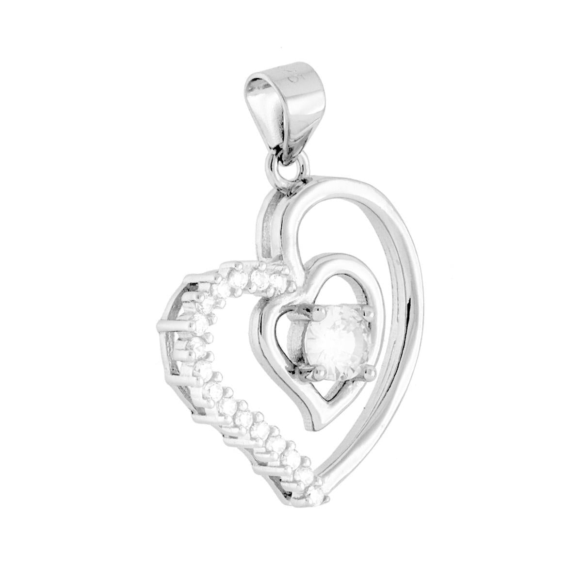 Herzanhänger mit Lichtpunkt und weißen Cubic Zirconia aus 925er Sterlingsilber, rhodiniert. - MeinSchmuckShop