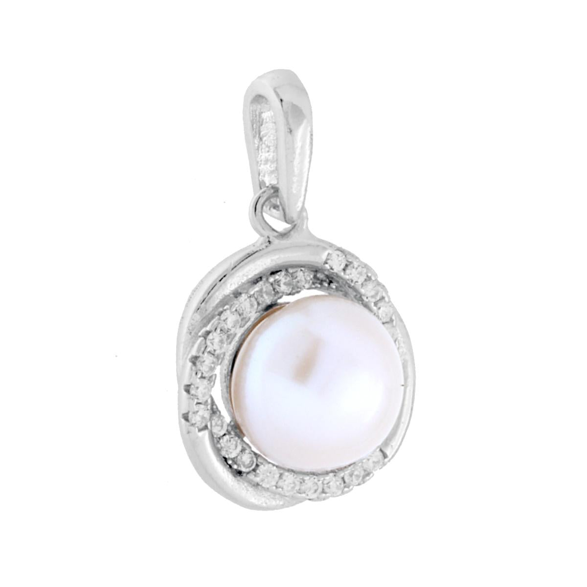 Anhänger mit Süßwasserperle und Wirbel aus weißen Cubic-Zirconia aus Sterlingsilber 925 rhodiniert - MeinSchmuckShop