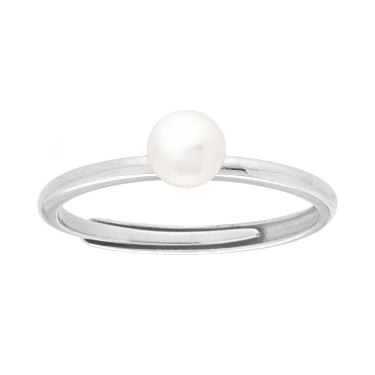 Solitärring mit Perle, 5 mm, Perlato-Glas, in 925er Silber rhodiniert - MeinSchmuckShop
