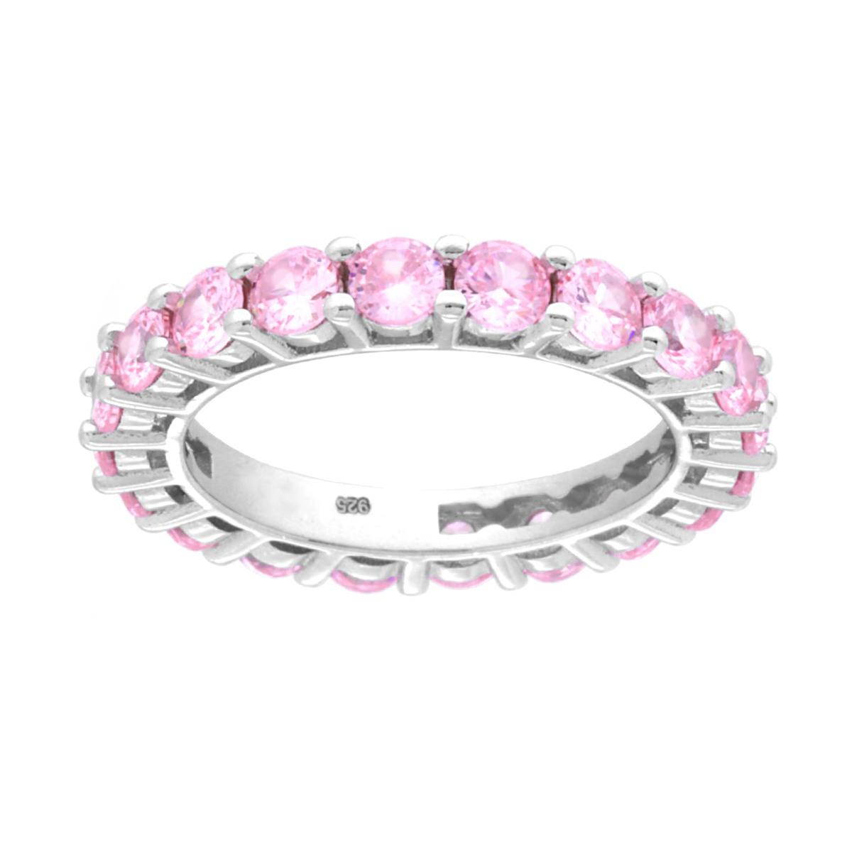 Eternity-Veretta umlaufender Ring mit rosa Cubic Zirconia, 3 mm, aus 925er Silber, rhodiniert - MeinSchmuckShop