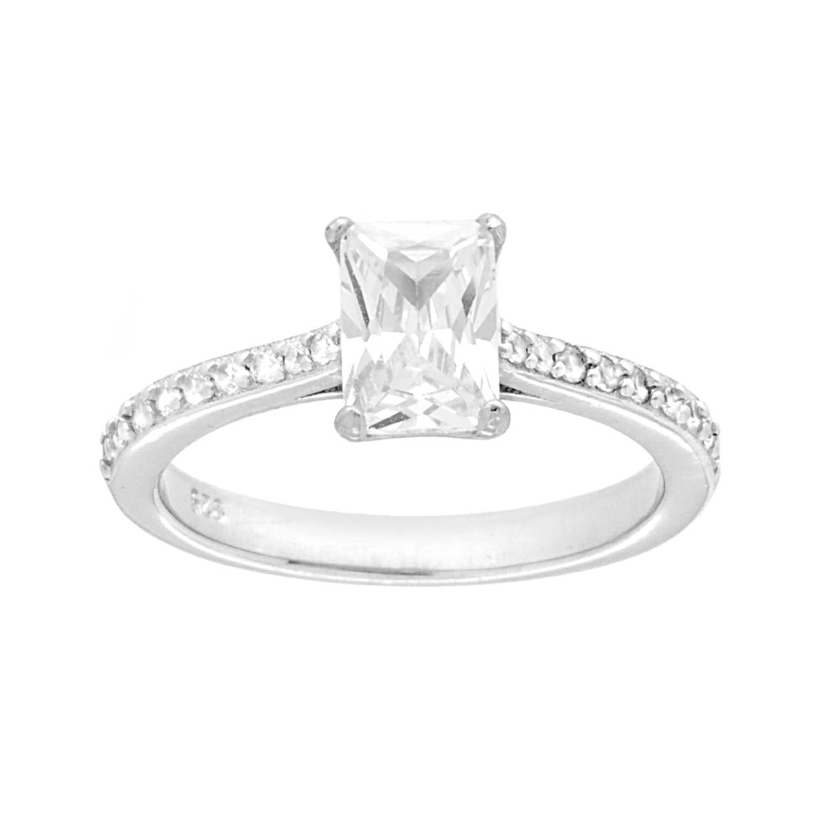 Solitärring mit weißem Cubic-Zirconia, rechteckig, aus 925er Sterlingsilber rhodiniert. - MeinSchmuckShop