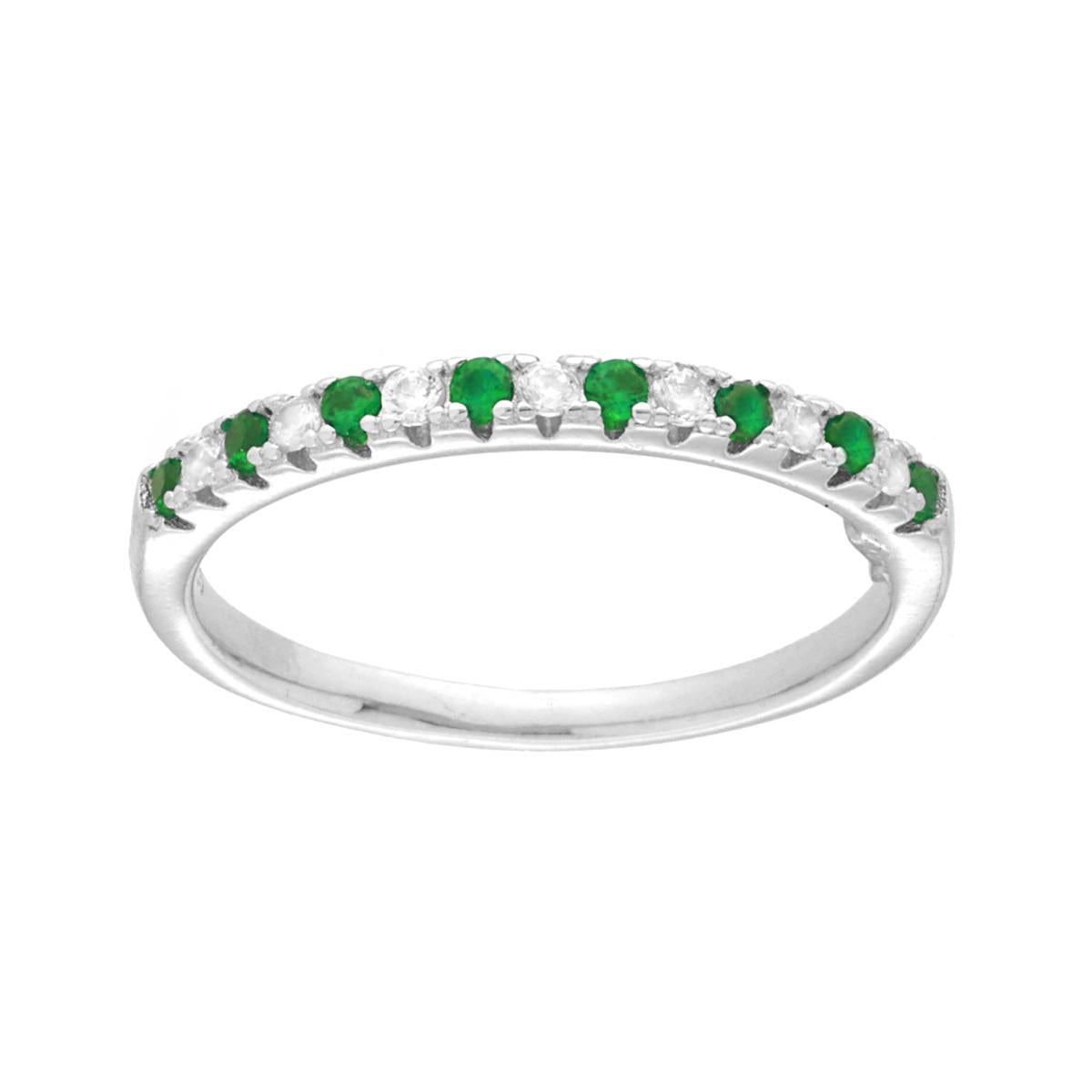 Veretta-Ring mit abwechselnden Cubic Zirconia in Emeraldgrün und Weiß aus 925er Silber, rhodiniert. - MeinSchmuckShop