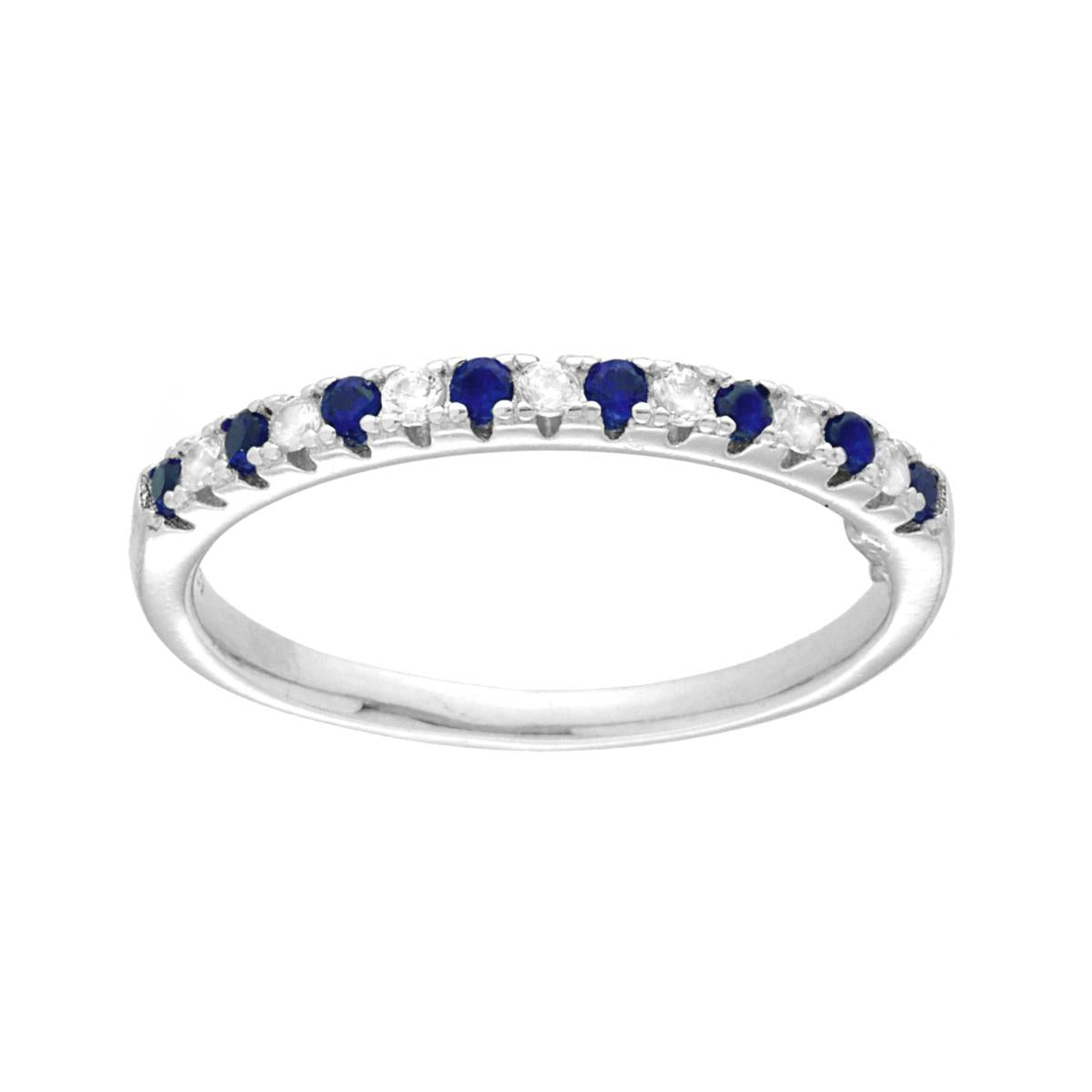 Veretta-Ring mit Cubic Zirconia, abwechselnd Blau Saphir und Weiß, aus 925er Silber, rhodiniert galvanisch. - MeinSchmuckShop