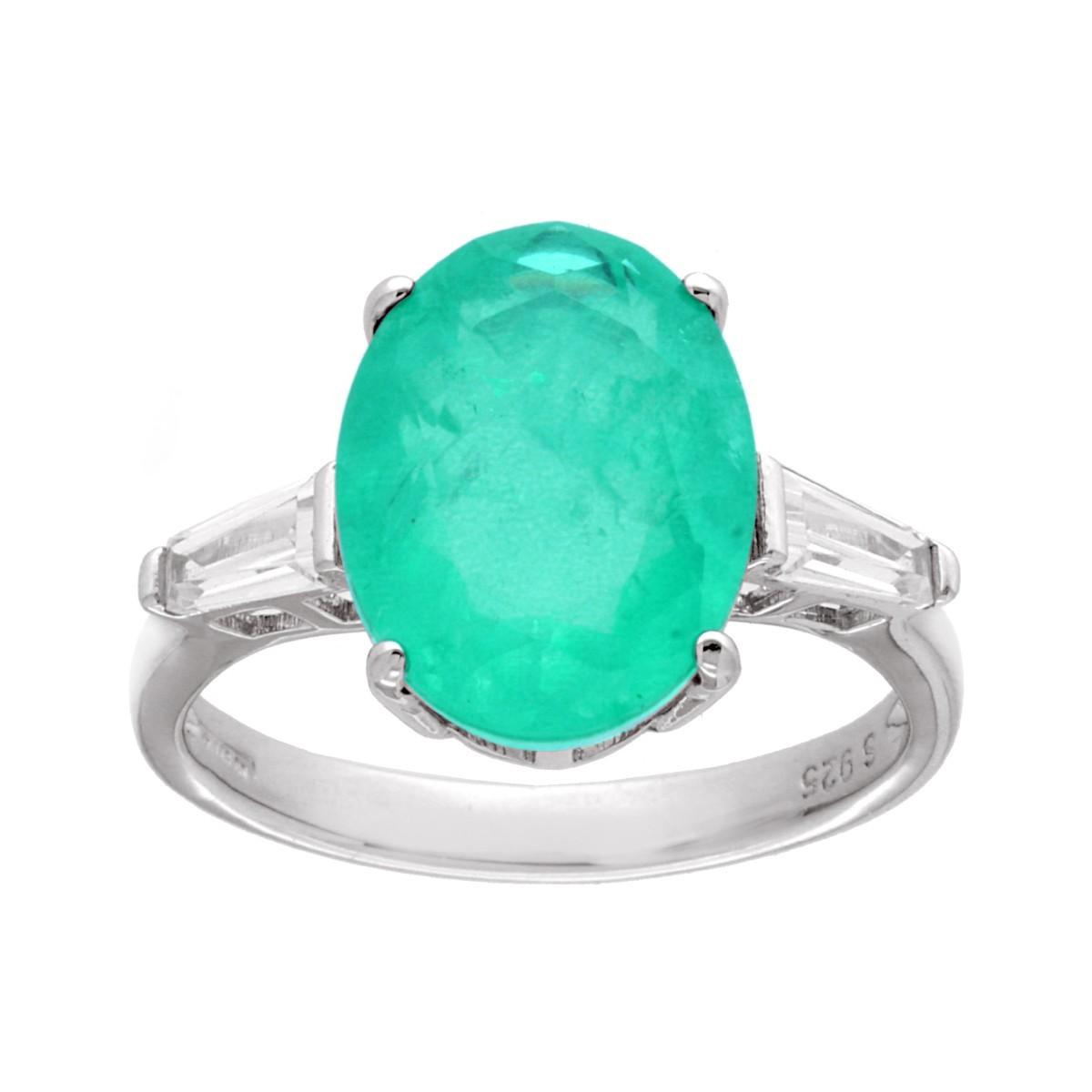 Solitärring aus natürlichem Paraiba-Turmalin und weißem Cubic Zirconia, trapezförmig, Silber 925 galvanisch rhodiniert - MeinSchmuckShop