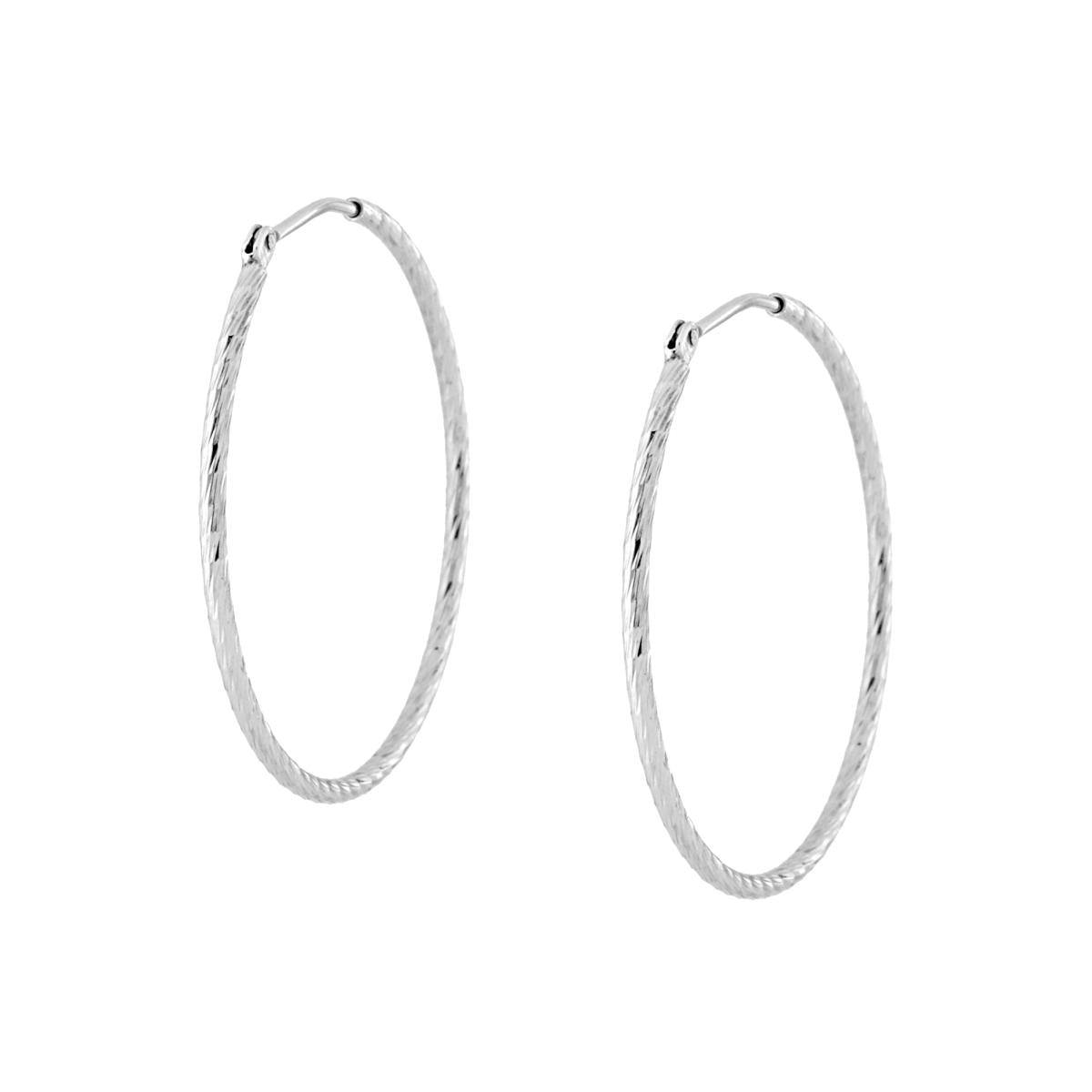 Ohrringe Ø34 mm mit diamantiertem Spiraldraht Ø1,5 mm aus 925er Silber, rhodiniert - MeinSchmuckShop