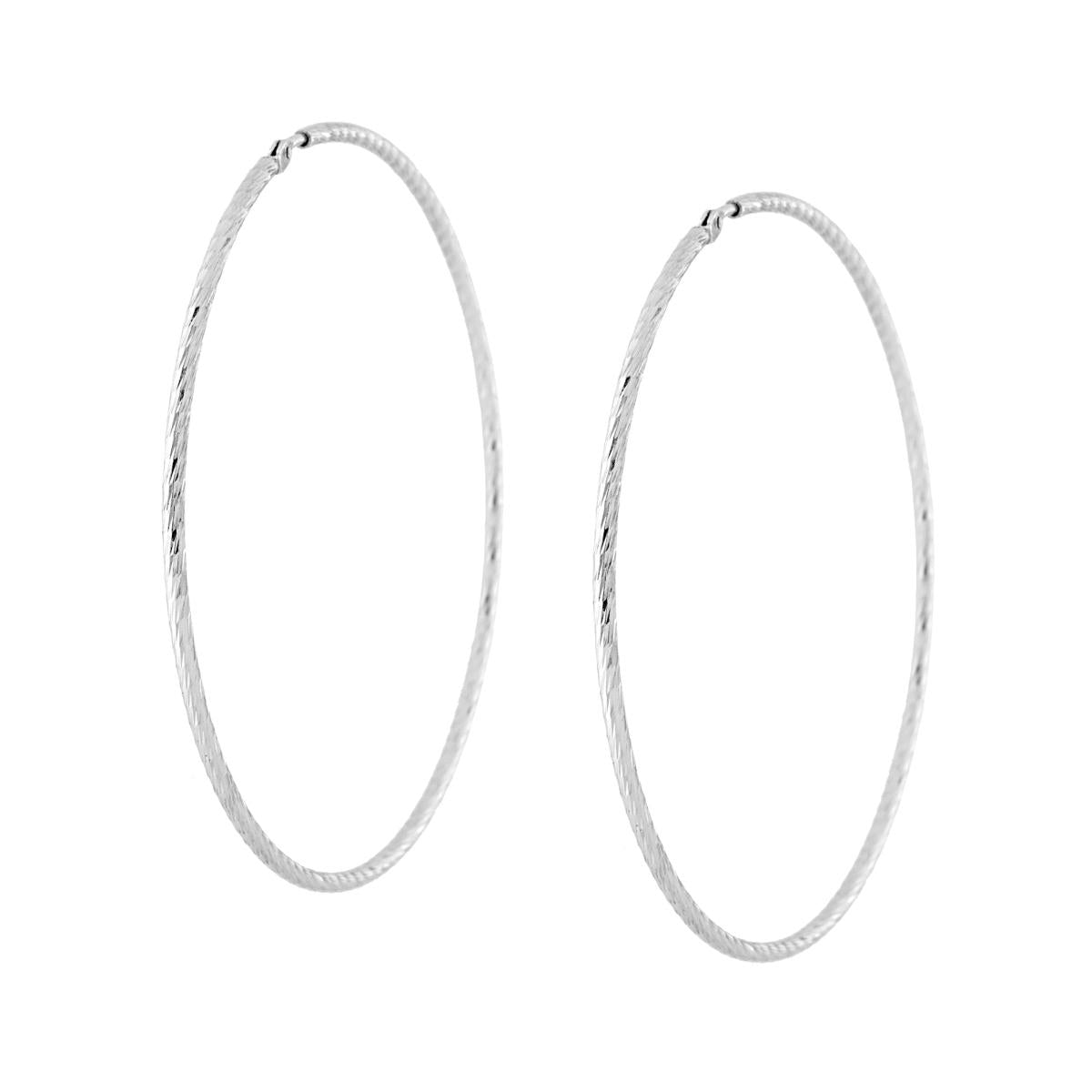 Ohrringe Kreise 56 mm mit diamantierter Spiraldraht 1,5 mm aus 925er Silber, rhodiniert. - MeinSchmuckShop