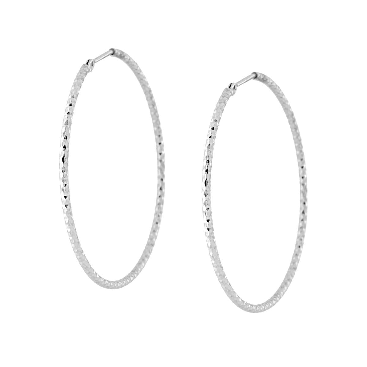 Creolen 45 mm mit 1,5 mm facettierter Diamant-Röhre, Silber 925, rhodiumbeschichtet - MeinSchmuckShop