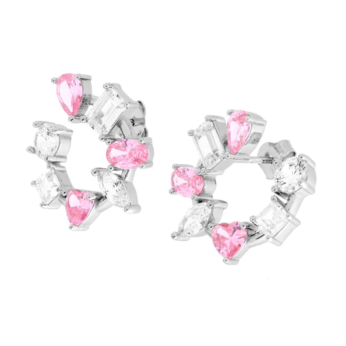 Ohrringe mit Girlande aus rosa und weißen Cubic Zirconia, mehrfacettiert, aus 925er Silber, rhodiniert - MeinSchmuckShop