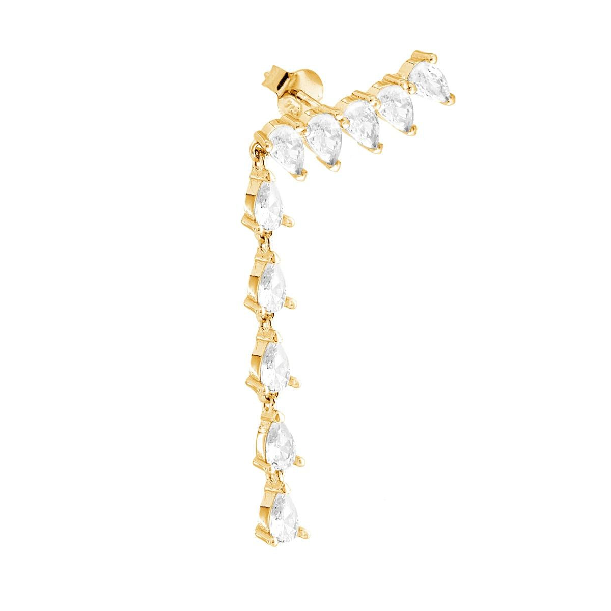 Ohrklemme mit Tennis-Cubic-Zirkonia, weiße Tropfenform, Silber 925, vergoldet - MeinSchmuckShop