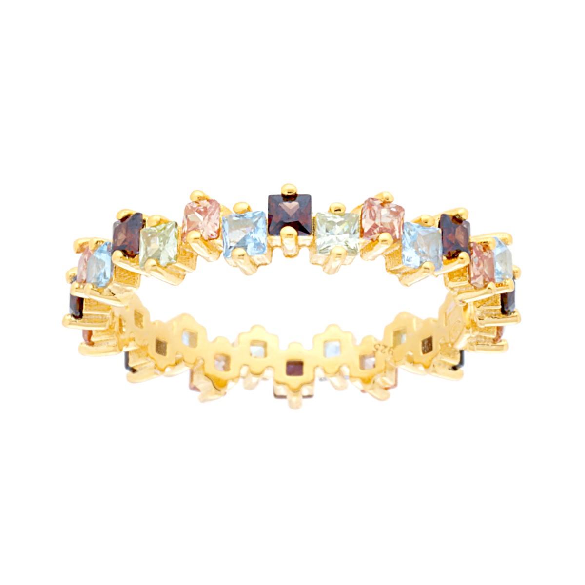 Eternity-Ring mit umlaufender Veretta, mehrfarbige quadratische Cubic Zirconia, in 925er Silber, Goldgalvanik - MeinSchmuckShop