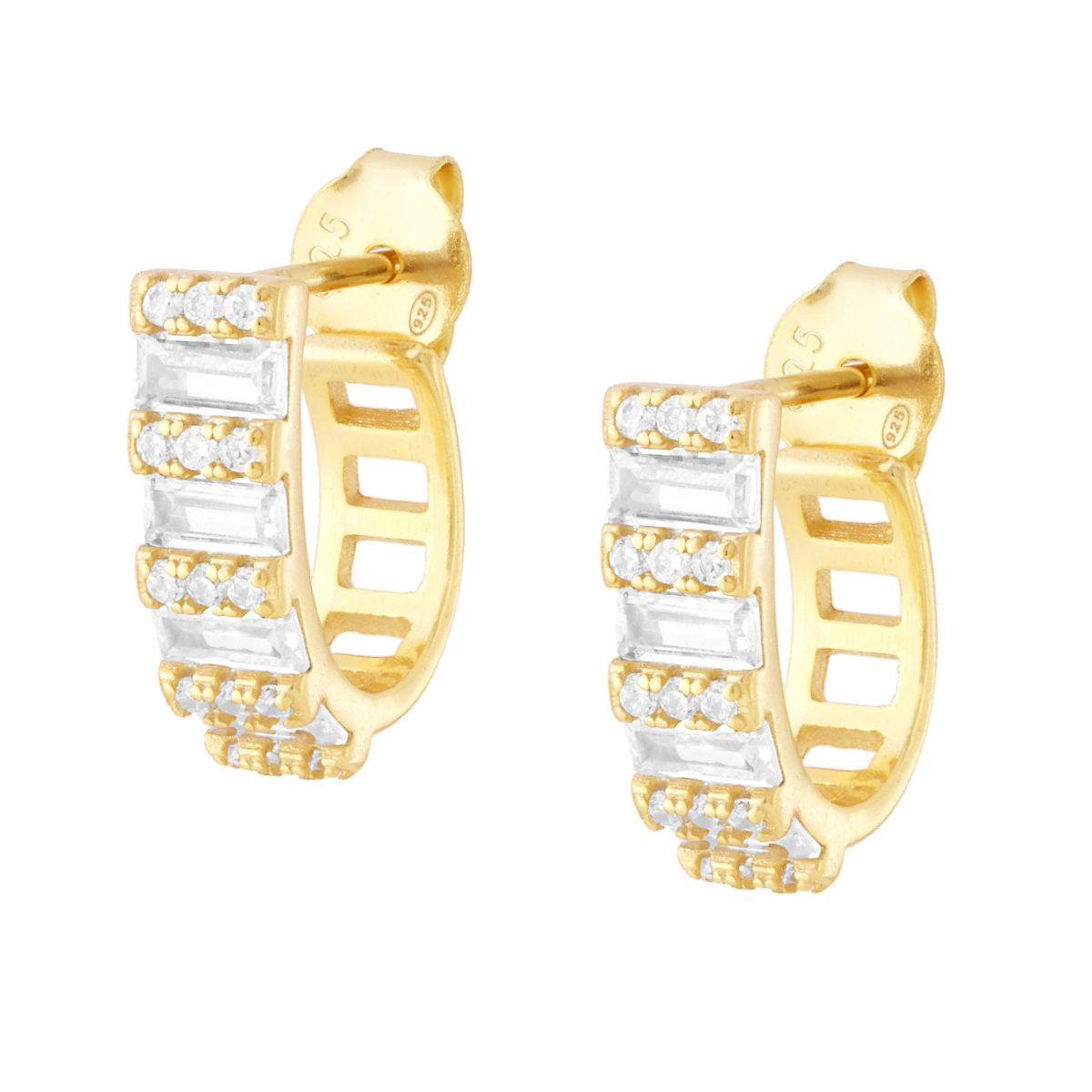Ohrringe mit weißen Cubic-Zirconia-Baguettes in Silber 925, vergoldet - MeinSchmuckShop