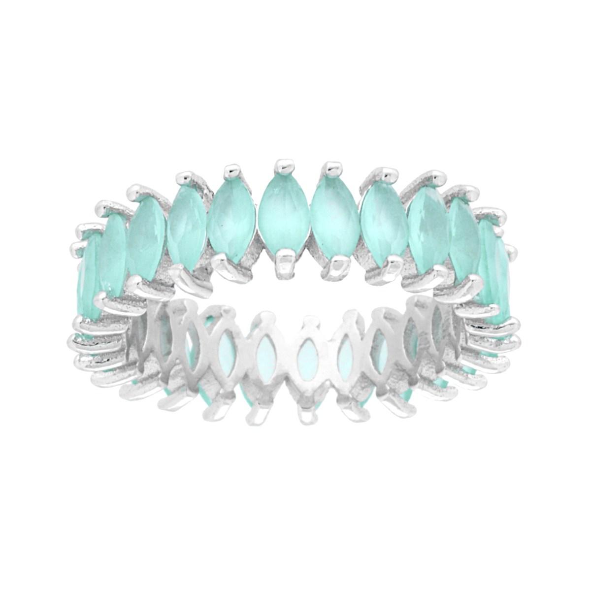 Eternity-Veretta, umlaufend, mit kubischem Zirkon in Marquise-Schliff, opaker Aquamarin, 925er Silber – rhodiniert - MeinSchmuckShop