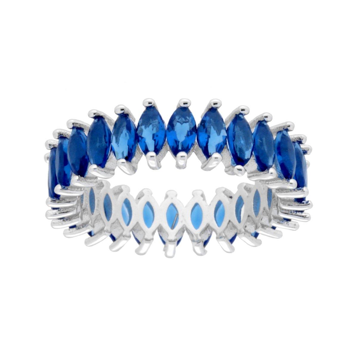 Eternity-Ring mit umlaufender Veretta aus Cubic Zirconia, Marquise Blau Saphir matt, Silber 925 galvanisch rhodiniert - MeinSchmuckShop