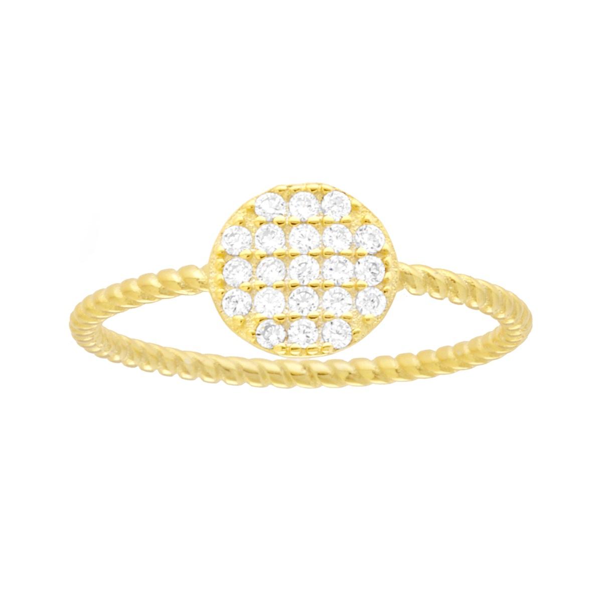 Ring in geometrischer Form, rund, Solitärring mit weißen Cubic Zirconia und verflochtenem Schaft aus 925er Silber, galvanisch vergoldet. - MeinSchmuckShop