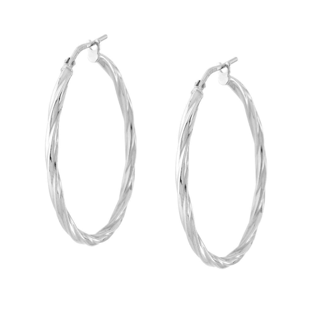 Ohrringe Creolen Torchon-Röhrchen 33 mm aus Silber 925 Rhodium-Galvanik - MeinSchmuckShop