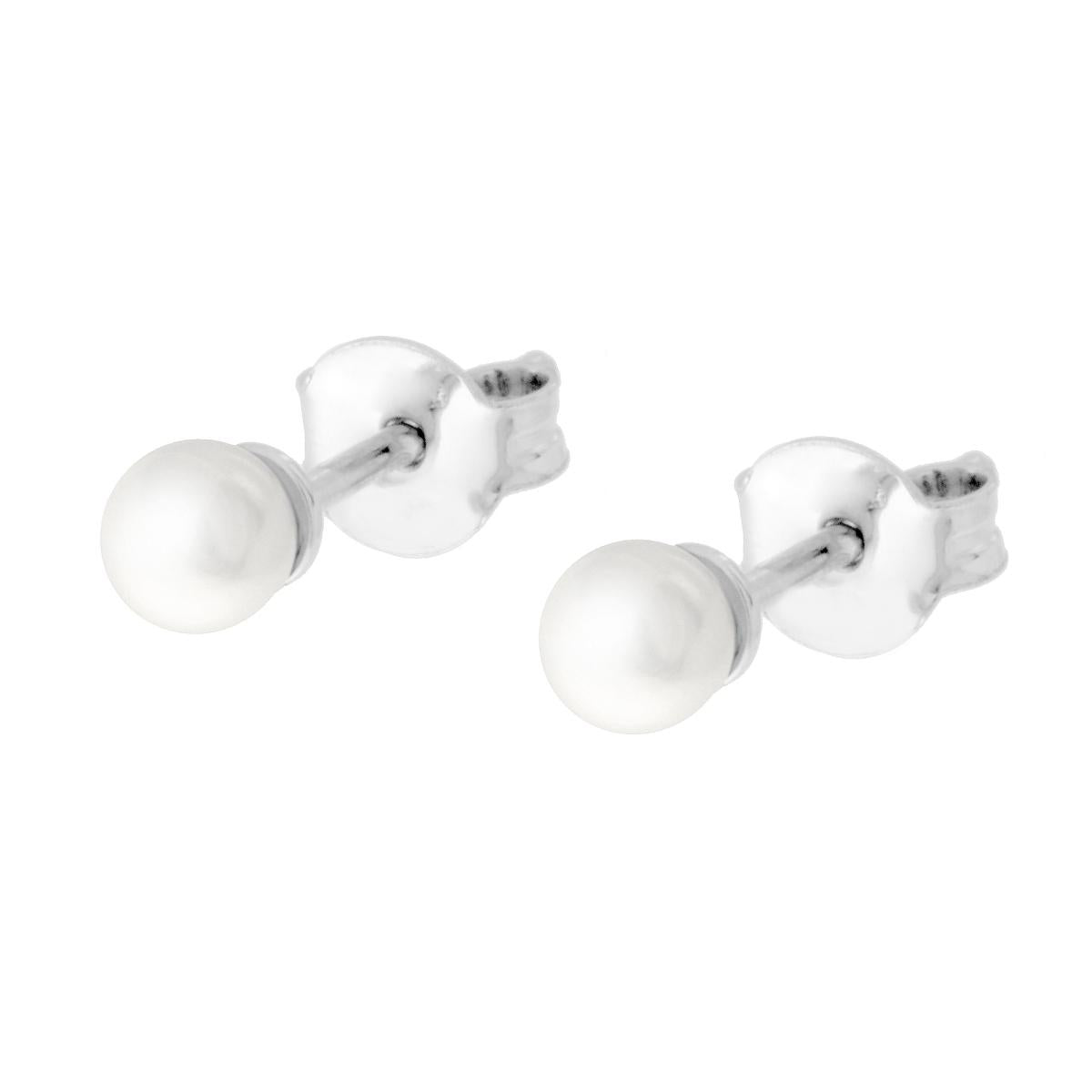 Ohrringe Perle 4 mm in Silber 925 rhodiniert - MeinSchmuckShop