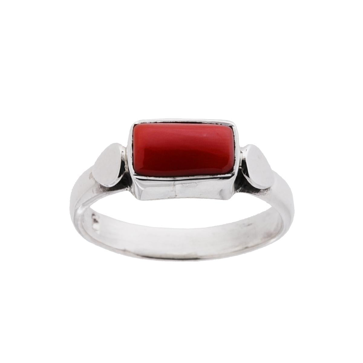 Ethnischer Ring mit rechteckigem Korallenstein aus Silber 925 - MeinSchmuckShop