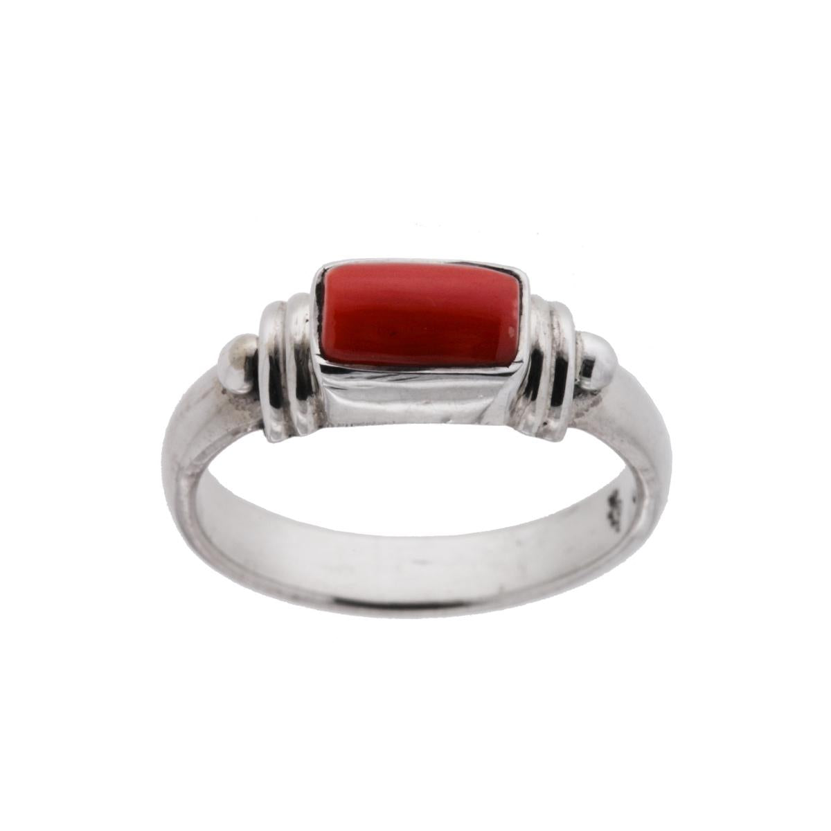 Ethnischer Ring mit rechteckigem Korallenstein aus 925er Silber. - MeinSchmuckShop
