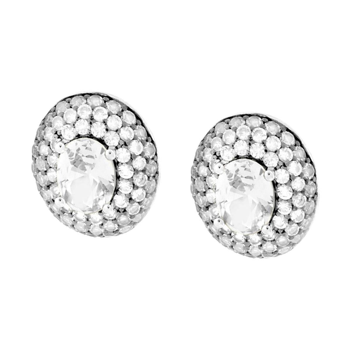 Ohrringe im Button-Oval-Stil mit weißem Cubic Zirconia, 925er Silber rhodiniert. - MeinSchmuckShop