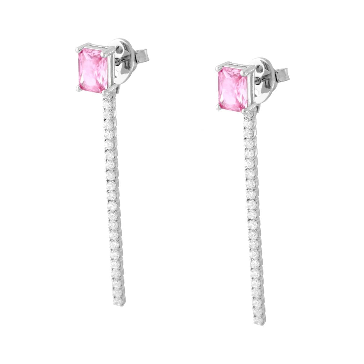Ohrringe Punkt-Licht Baguette Rosa und Tennis-Anhänger mit weißen Cubic Zirconia aus 925er Silber rhodiniert - MeinSchmuckShop