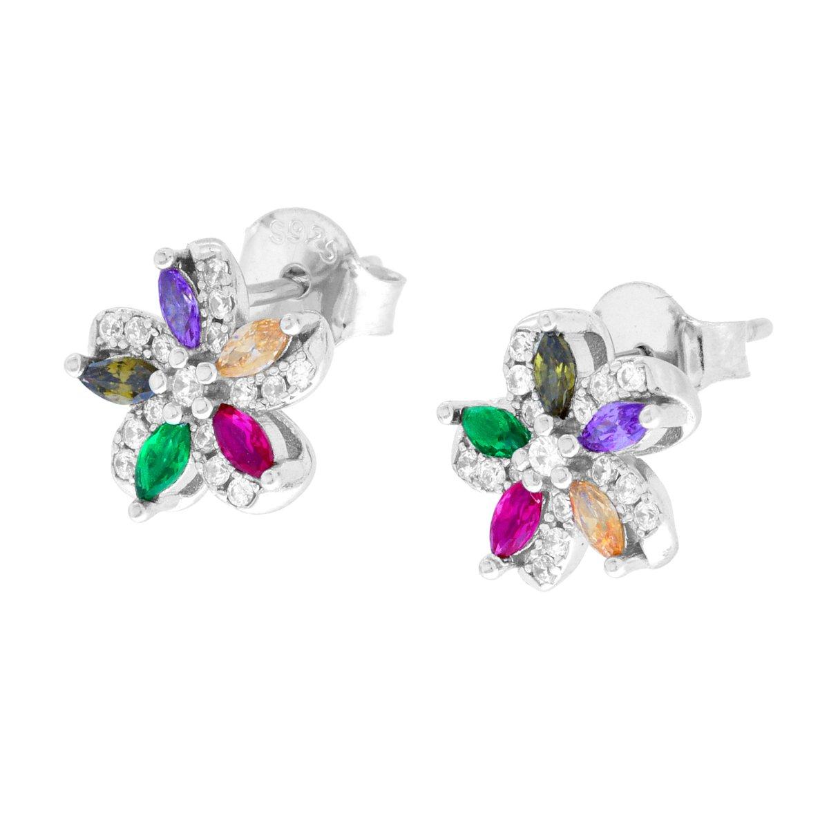 Ohrringe in Blütenform mit multicolor Cubic Zirconia aus 925er Sterlingsilber rhodiumbeschichtet - MeinSchmuckShop
