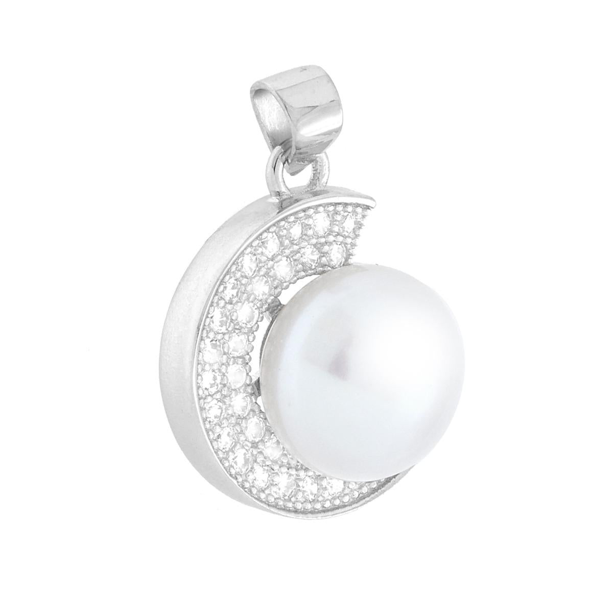 Anhänger Perlato-Glas-Perle, von weißen Cubic Zirconia umgeben, aus 925er Silber rhodiniert galvanisch. - MeinSchmuckShop