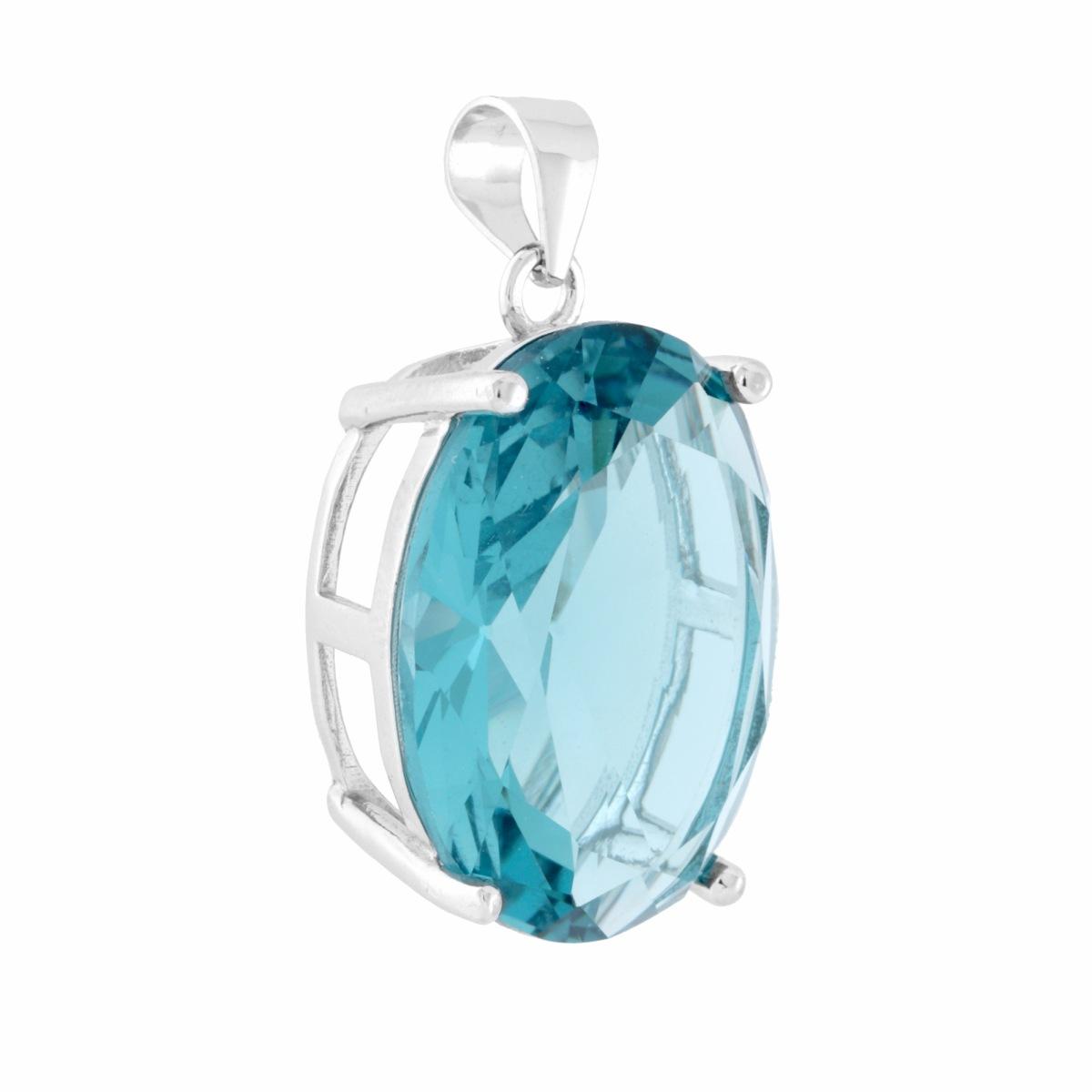 Ovaler Anhänger Aquamarin Cubic Zirconia in Silber 925 galvanisch rhodiniert - MeinSchmuckShop